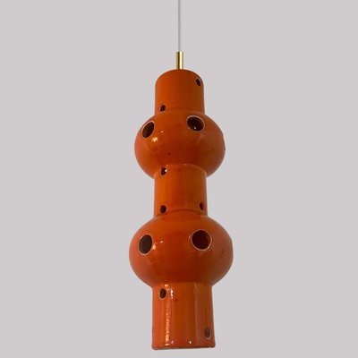 Orange Glazed Ceramic Pendant Lights, Germany, 1970s, Set of 4-VDW-1784693