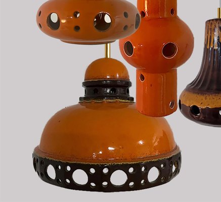 Orange Glazed Ceramic Pendant Lights, Germany, 1970s, Set of 4-VDW-1784693