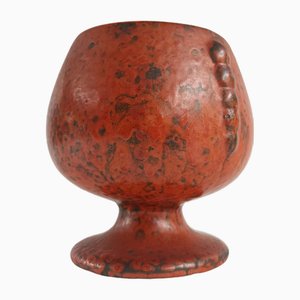 Orange Lacquered Ceramic Goblet Vase attributed to a J Höganäs for Hoganas Keramik, Sweden, 1940s-JPQ-2021368