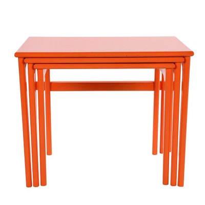 Orange Lacquered Wood Nesting Coffee Tables, Set of 3-NQ-1264791