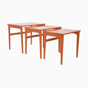 Orange Lacquered Wood Nesting Coffee Tables, Set of 3-NQ-1264791