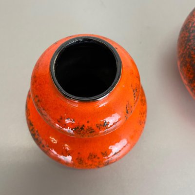 Orange Pottery Fat Lava Vases from Spara Ceramic, Germany, 1970s, Set of 2-QZ-1141259