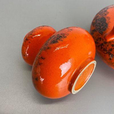 Orange Pottery Fat Lava Vases from Spara Ceramic, Germany, 1970s, Set of 2-QZ-1141259