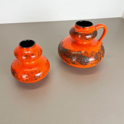 Orange Pottery Fat Lava Vases from Spara Ceramic, Germany, 1970s, Set of 2-QZ-1141259