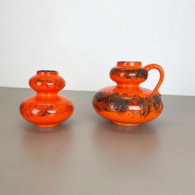 Orange Pottery Fat Lava Vases from Spara Ceramic, Germany, 1970s, Set of 2-QZ-1141259