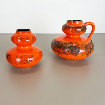 Orange Pottery Fat Lava Vases from Spara Ceramic, Germany, 1970s, Set of 2-QZ-1141259