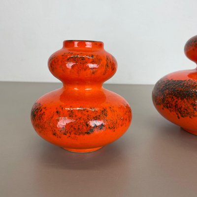 Orange Pottery Fat Lava Vases from Spara Ceramic, Germany, 1970s, Set of 2-QZ-1141259