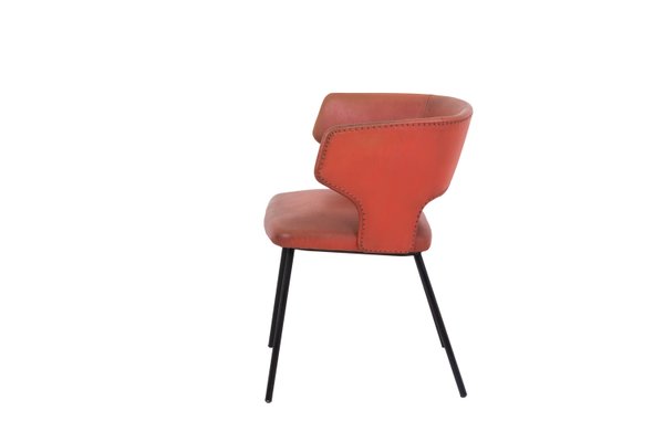 Orange Skai and Black Lacquered Metal Armchair, 1950s-CEJ-579255