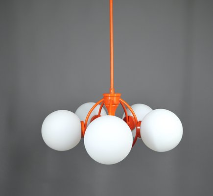 Orange Space Age Sputnik Ceiling Lamp with 5 Opal Glass Balls, Germany, 1960s-JV-2034881