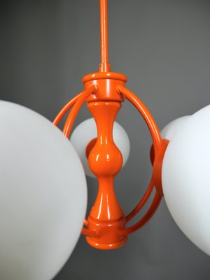 Orange Space Age Sputnik Ceiling Lamp with 5 Opal Glass Balls, Germany, 1960s-JV-2034881