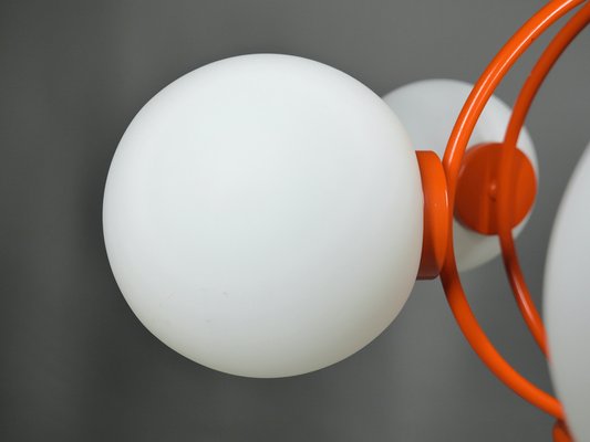 Orange Space Age Sputnik Ceiling Lamp with 5 Opal Glass Balls, Germany, 1960s-JV-2034881