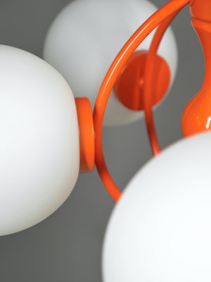 Orange Space Age Sputnik Ceiling Lamp with 5 Opal Glass Balls, Germany, 1960s-JV-2034881