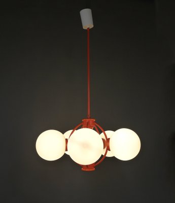 Orange Space Age Sputnik Ceiling Lamp with 5 Opal Glass Balls, Germany, 1960s-JV-2034881