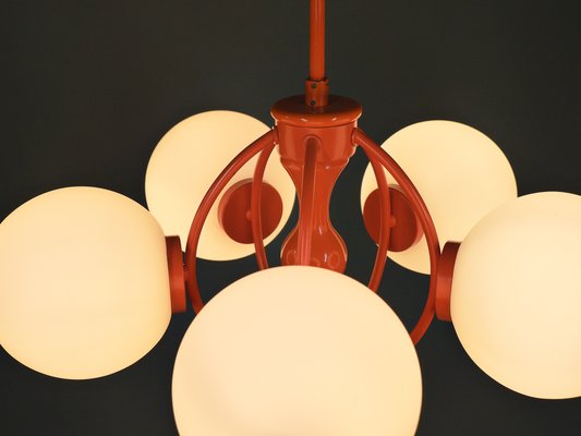 Orange Space Age Sputnik Ceiling Lamp with 5 Opal Glass Balls, Germany, 1960s-JV-2034881