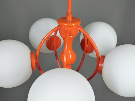 Orange Space Age Sputnik Ceiling Lamp with 5 Opal Glass Balls, Germany, 1960s-JV-2034881