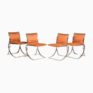 Orange Upholstery Chromed Steel Chairs, 1970s, Set of 4-XDW-1728500