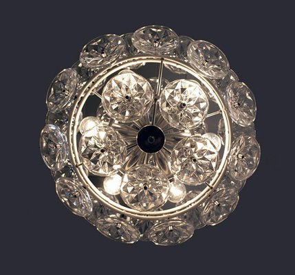 Orbit Chandelier in Glass with White Frame from VEB Lighting Hellerau, Germany, 1960-DEK-1118204