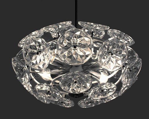 Orbit Chandelier in Glass with White Frame from VEB Lighting Hellerau, Germany, 1960-DEK-1118204