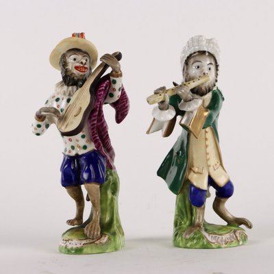 Orchestra Monkey Figurines in Porcelain, 1900s, Set of 2-VMM-1724856