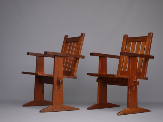 Oregon Pine Armchairs, 1930s, Set of 4-MB-1358171