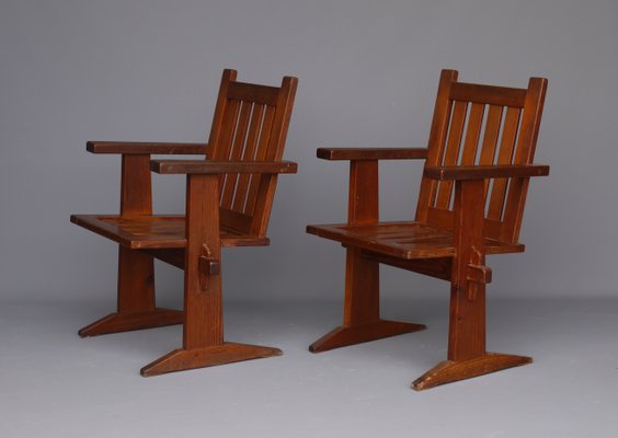 Oregon Pine Armchairs, 1930s, Set of 4-MB-1358171