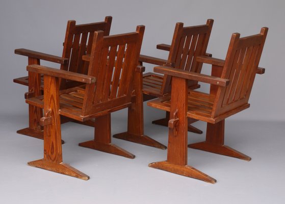 Oregon Pine Armchairs, 1930s, Set of 4-MB-1358171