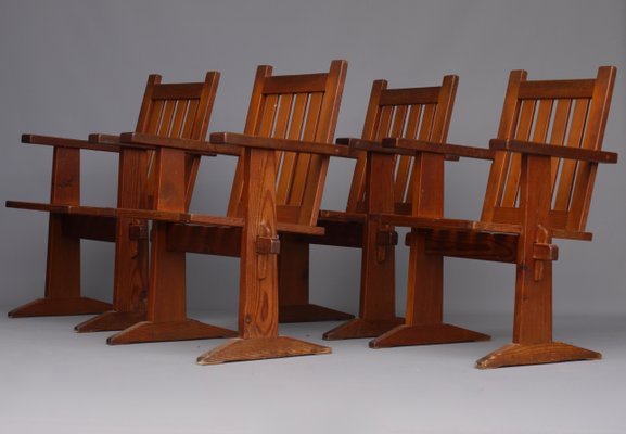 Oregon Pine Armchairs, 1930s, Set of 4-MB-1358171