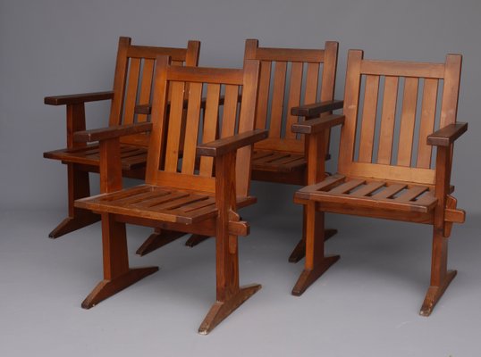 Oregon Pine Armchairs, 1930s, Set of 4-MB-1358171