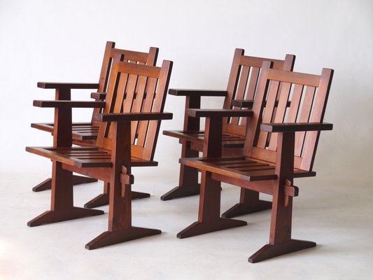 Oregon Pine Armchairs, 1930s, Set of 4-MB-1358171