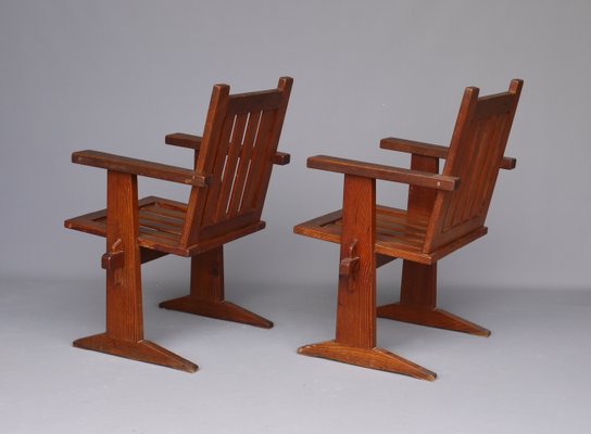 Oregon Pine Armchairs, 1930s, Set of 4-MB-1358171