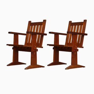 Oregon Pine Armchairs, 1930s, Set of 4-MB-1358171