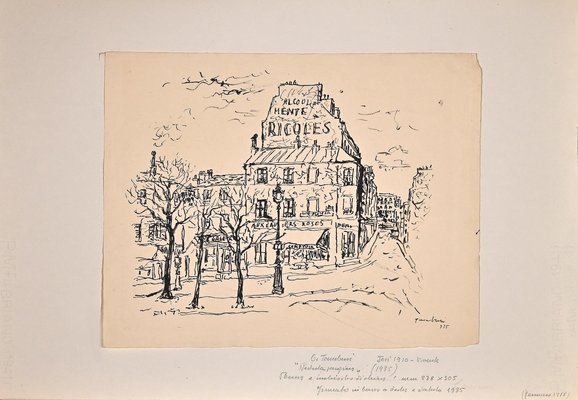 Orfeo Tamburi, Paris, Houses and Tree, Original Ink Drawing, 1935-ZCI-1378972