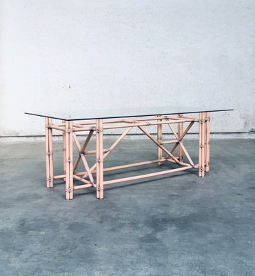 Organic Monumental Faux Bamboo Glass Top Dining Table in the style of McGuire, 1980s-RQV-1823449