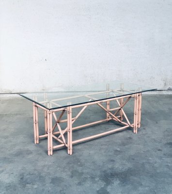 Organic Monumental Faux Bamboo Glass Top Dining Table in the style of McGuire, 1980s-RQV-1823449