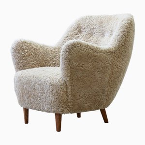 Organic Sheep Skin Lounge Chair, 1950s-KO-2024163