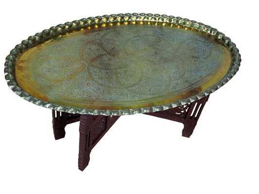 Orient Arabic Engraved Table Tray in Brass, 1950s-UZN-1394054