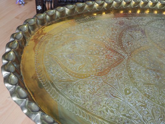 Orient Arabic Engraved Table Tray in Brass, 1950s-UZN-1394054