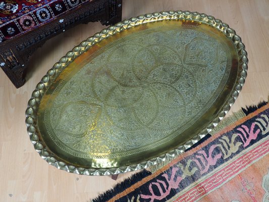 Orient Arabic Engraved Table Tray in Brass, 1950s-UZN-1394054