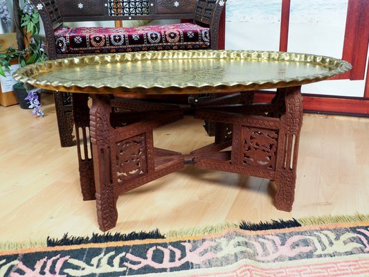 Orient Arabic Engraved Table Tray in Brass, 1950s-UZN-1394054