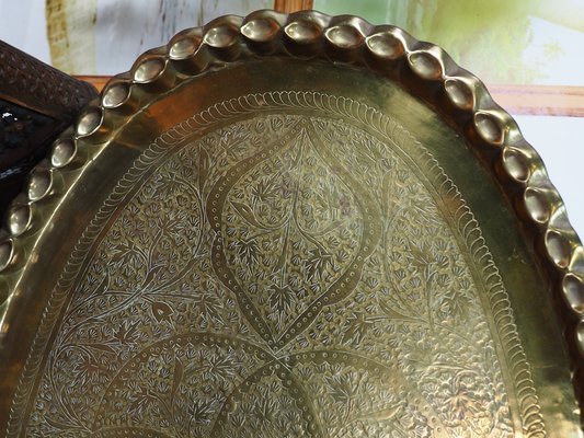 Orient Arabic Engraved Table Tray in Brass, 1950s-UZN-1394054