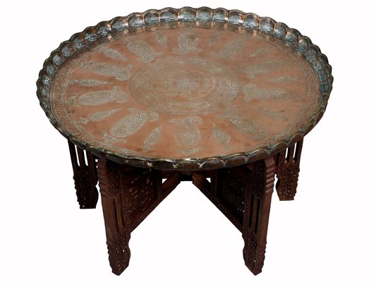 Oriental Islamic Ottoman Hammer Engraved Copper Table Tray, 1930s-UZN-1394027