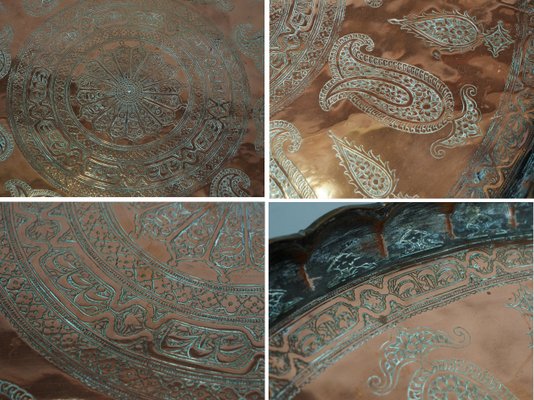 Oriental Islamic Ottoman Hammer Engraved Copper Table Tray, 1930s-UZN-1394027