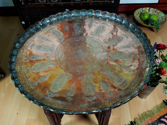 Oriental Islamic Ottoman Hammer Engraved Copper Table Tray, 1930s-UZN-1394027