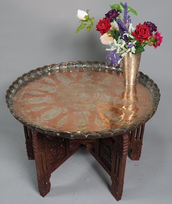 Oriental Islamic Ottoman Hammer Engraved Copper Table Tray, 1930s-UZN-1394027