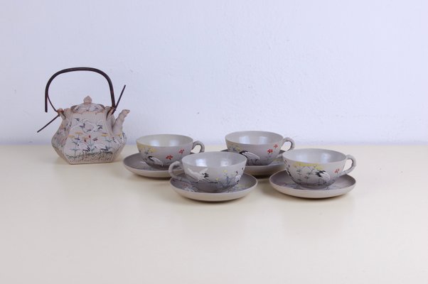 Oriental Tea Service in Hand-Painted Porcelain, Set of 9-XSG-1183214