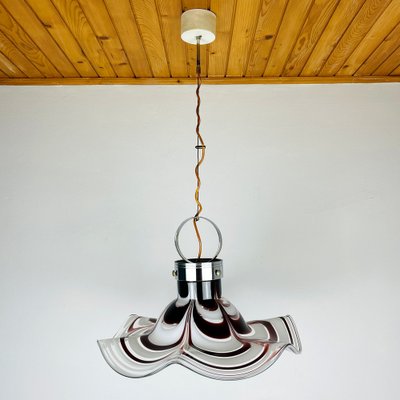 Original Murano Glass Brown Pendant Lamp Flower by AV Mazzega, Italy, 1970s-WQC-1383855