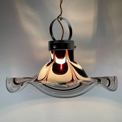 Original Murano Glass Brown Pendant Lamp Flower by AV Mazzega, Italy, 1970s-WQC-1383855