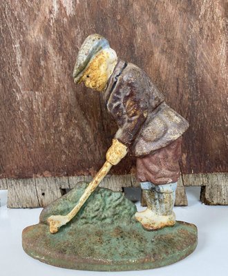 Original Painted Door Stop of Golf Player in Cast Iron, 1940s-WZZ-1277822