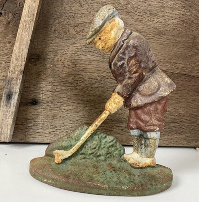 Original Painted Door Stop of Golf Player in Cast Iron, 1940s-WZZ-1277822