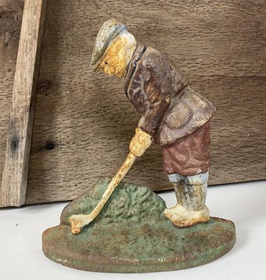 Original Painted Door Stop of Golf Player in Cast Iron, 1940s-WZZ-1277822